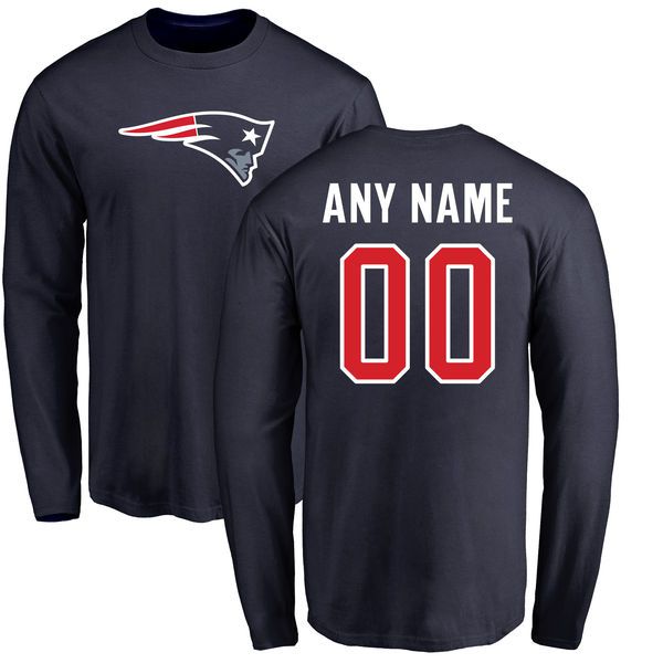 Men New England Patriots NFL Pro Line Navy Any Name and Number Logo Custom Long Sleeve T-Shirt->nfl t-shirts->Sports Accessory